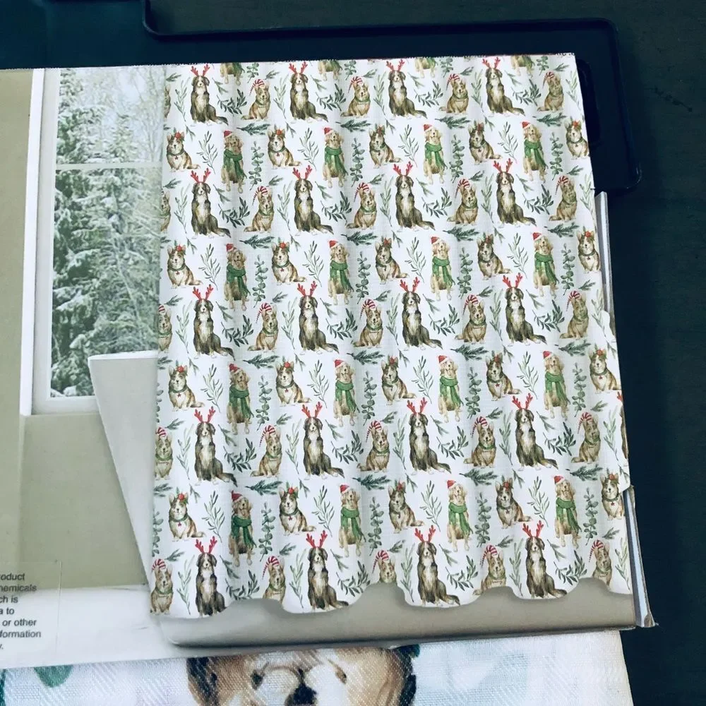 Christmas Corgi Golden Retriever Dogs Print Holiday Dog Shower Curtain